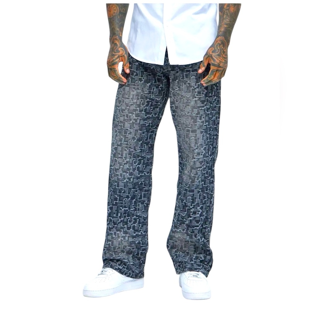 NWT Fashion Nova Men’s | Arrow Jacquard Straight Jeans | Black Wash | Size 36